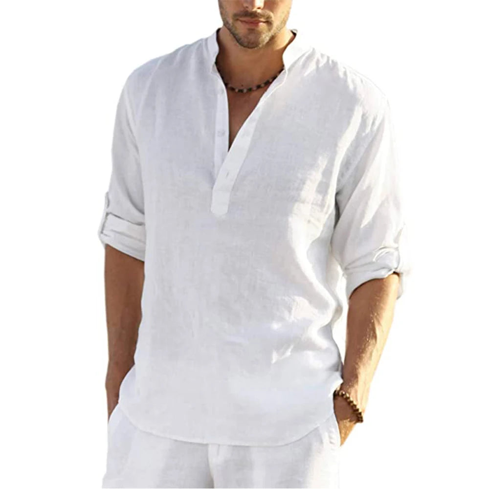 New Men's Casual Blouse Cotton Linen Shirt