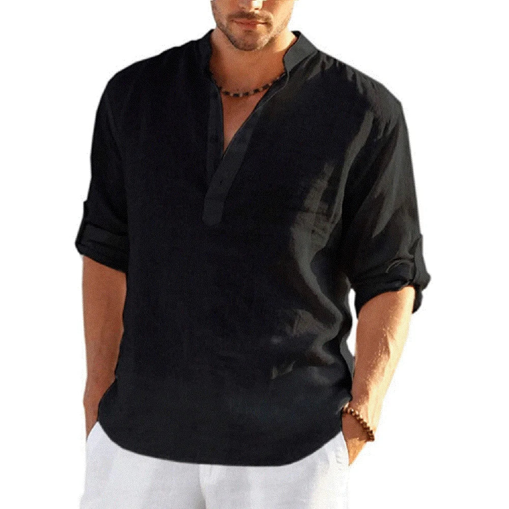 New Men's Casual Blouse Cotton Linen Shirt