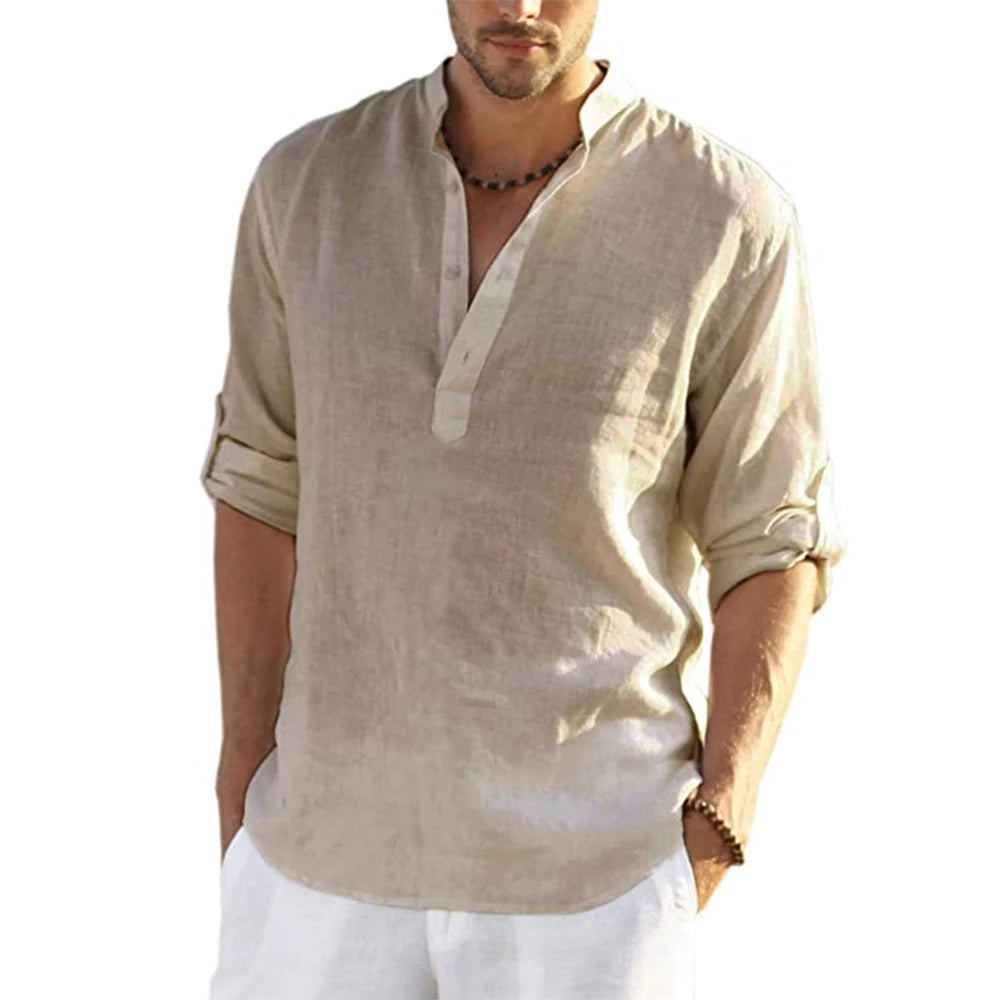 New Men's Casual Blouse Cotton Linen Shirt