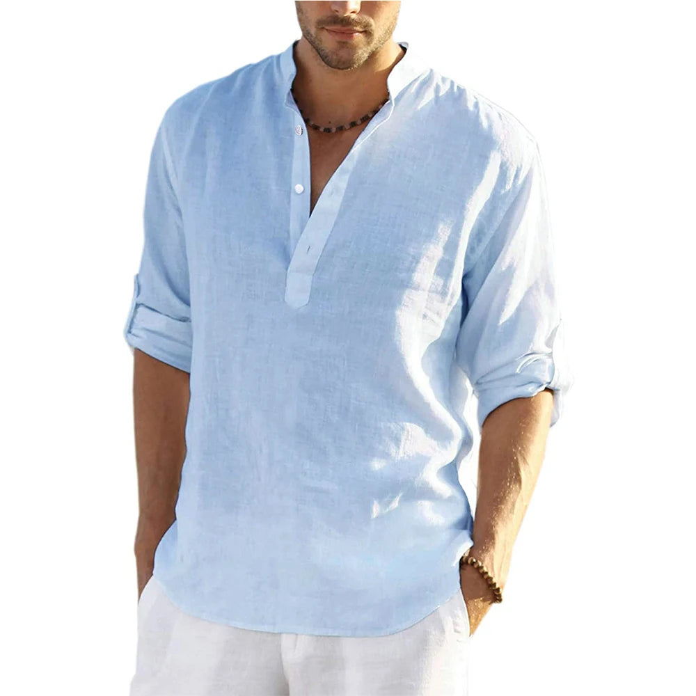 New Men's Casual Blouse Cotton Linen Shirt