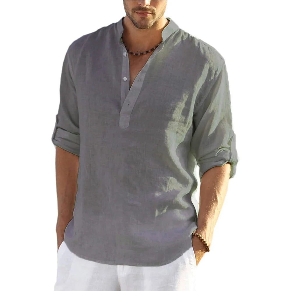 New Men's Casual Blouse Cotton Linen Shirt