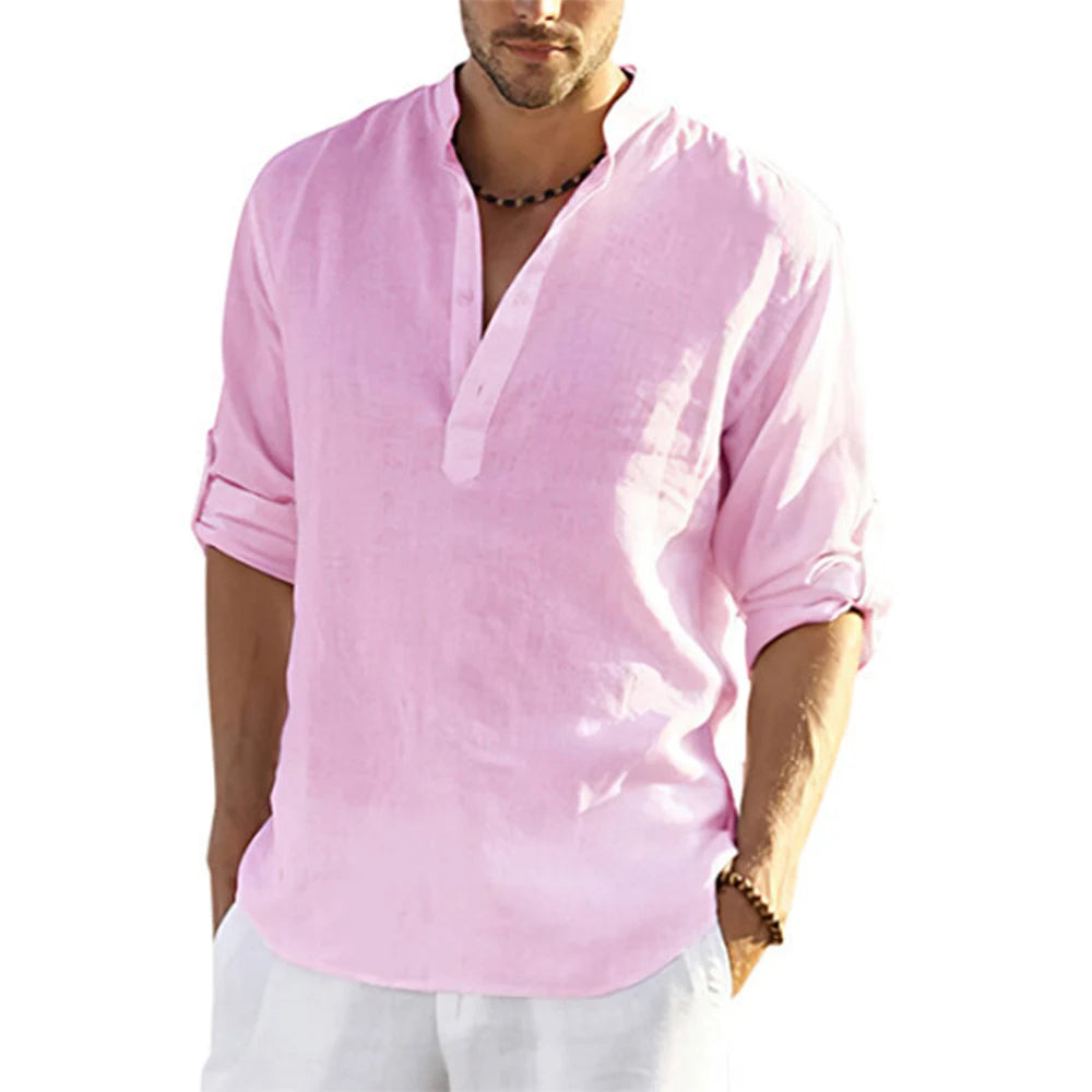 New Men's Casual Blouse Cotton Linen Shirt